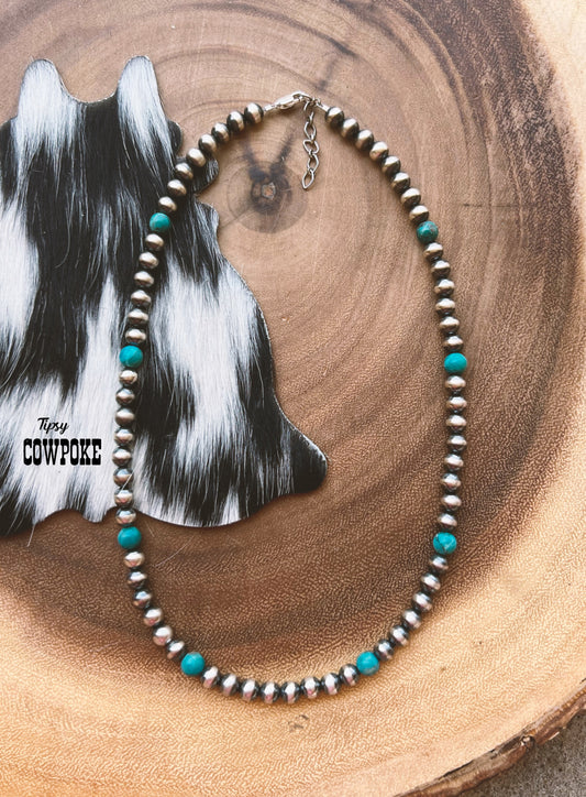 6mm "Navajo Pearl" & Kingman Turquoise Necklace